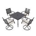 CLIHOME 5-Piece Patio Dining Set,Umbrella Hole Square Table & 360 Swivel Cushion Chairs Outdoor Set
