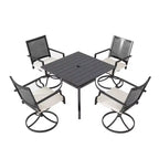 CLIHOME 5-Piece Patio Dining Set,Umbrella Hole Square Table & 360 Swivel Cushion Chairs Outdoor Set