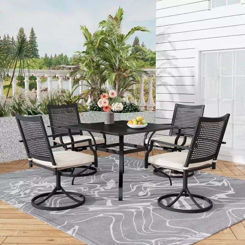 CLIHOME 5-Piece Patio Dining Set,Umbrella Hole Square Table & 360 Swivel Cushion Chairs Outdoor Set
