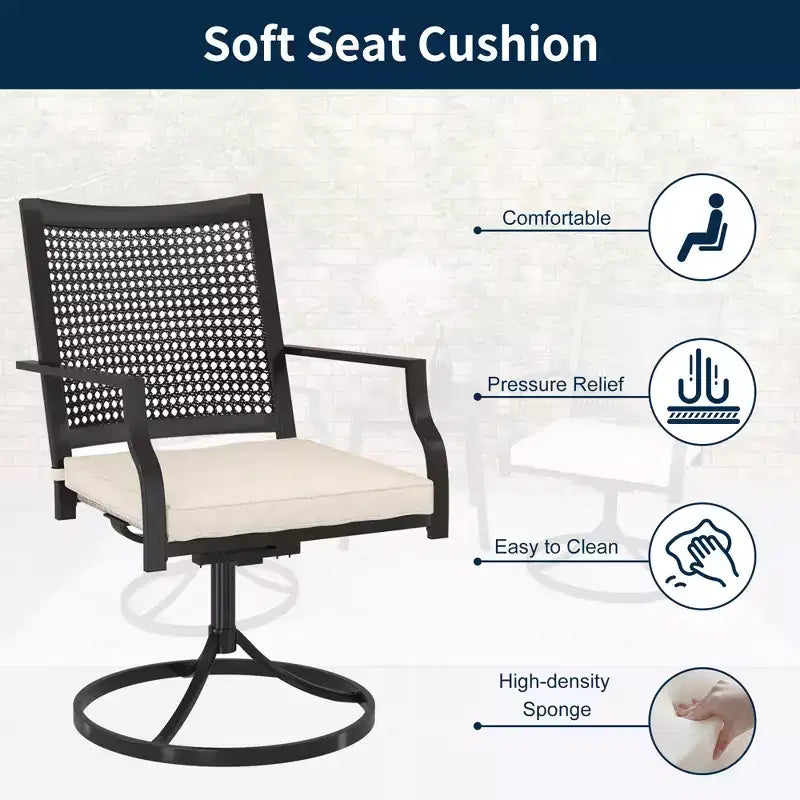 CLIHOME 5-Piece Patio Dining Set,Umbrella Hole Square Table & 360 Swivel Cushion Chairs Outdoor Set