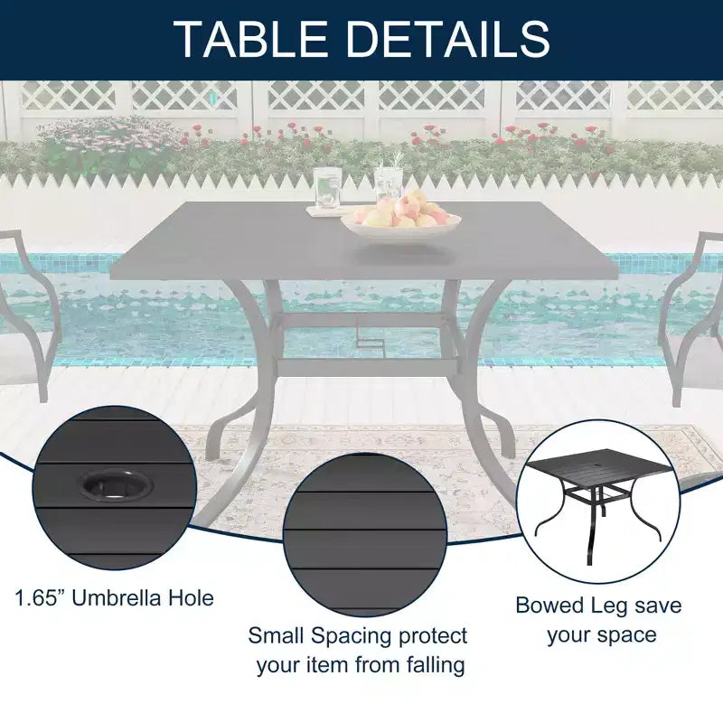 CLIHOME 5-Piece Patio Dining Set,Umbrella Hole Square Table & 360 Swivel Cushion Chairs Outdoor Set