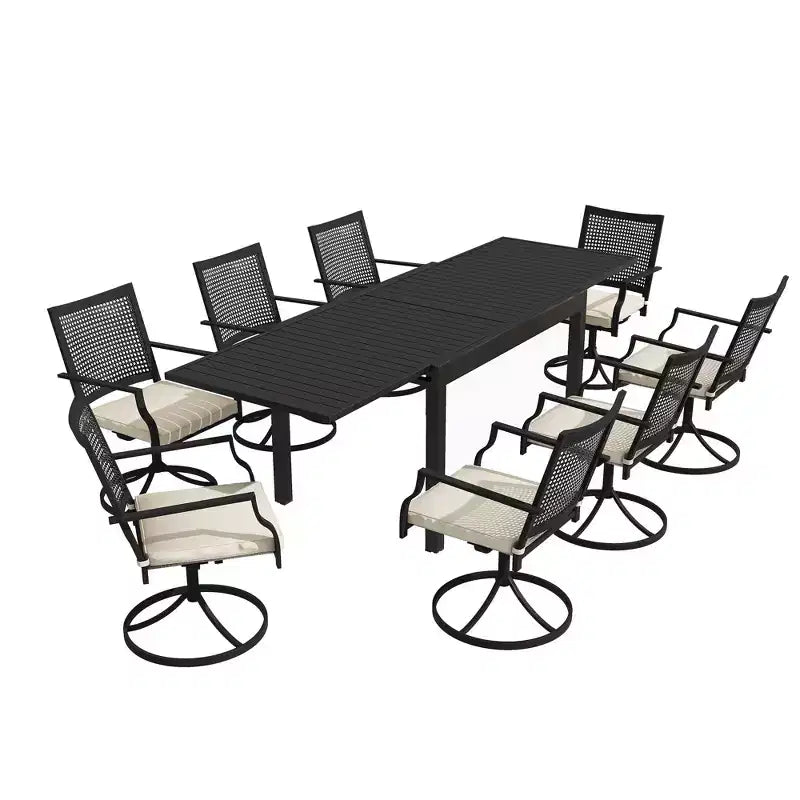 CLIHOME 9-Piece Patio Dining Set,Extendable Table & 360 Swivel Soft Cushion Chairs Outdoor Set