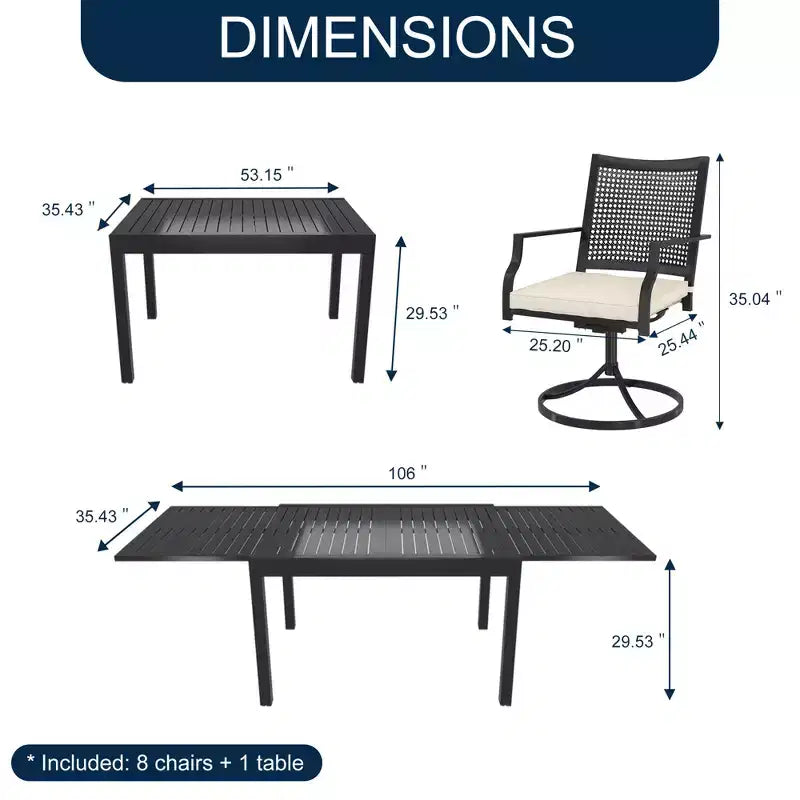 CLIHOME 9-Piece Patio Dining Set,Extendable Table & 360 Swivel Soft Cushion Chairs Outdoor Set