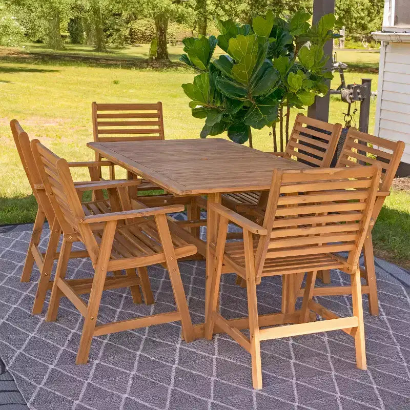 Sunnydaze Hatteras Acacia Wood Outdoor Dining Set with Table and Armchairs - 7pc - Natural