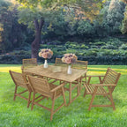 Sunnydaze Hatteras Acacia Wood Outdoor Dining Set with Table and Armchairs - 7pc - Natural