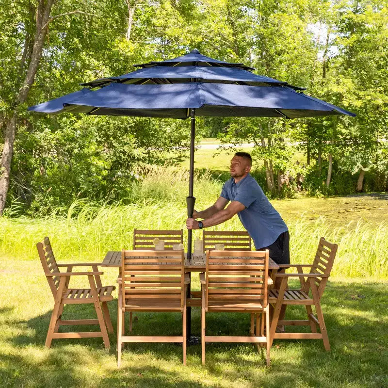 Sunnydaze Hatteras Acacia Wood Outdoor Dining Set with Table and Armchairs - 7pc - Natural