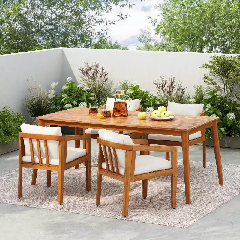 Christopher Knight Home Tensas Outdoor Acacia Wood 5 Piece Dining Set with Cushions
