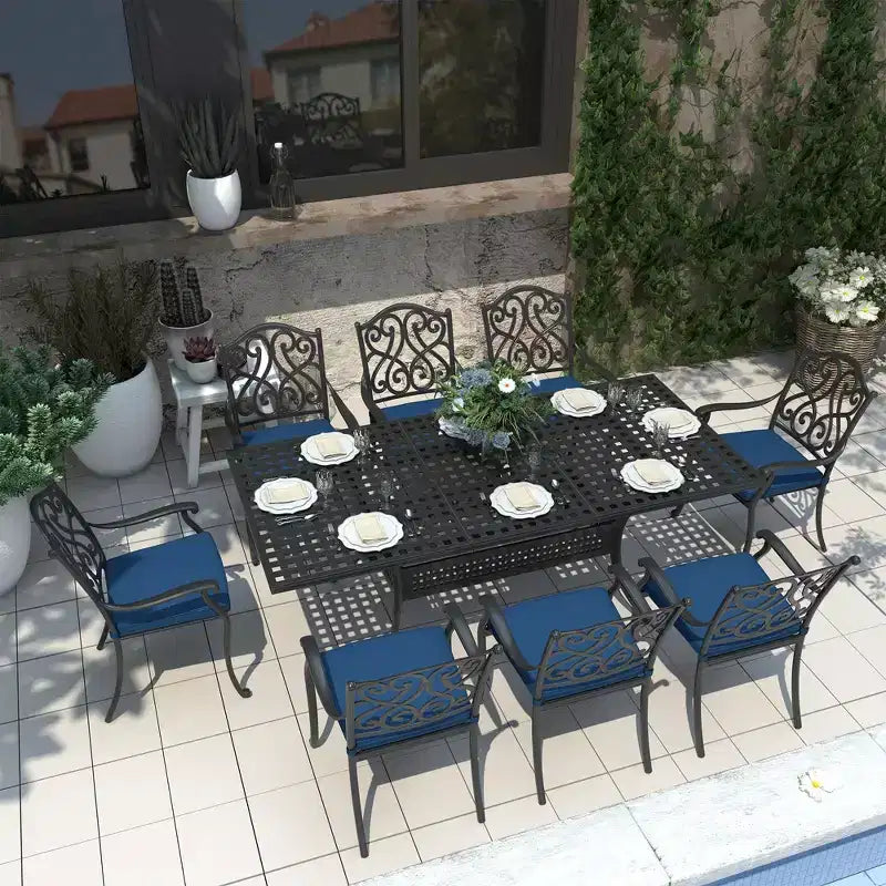 CLIHOME 9-Piece Cast Aluminum Patio Dining Set with Sofa Cushions