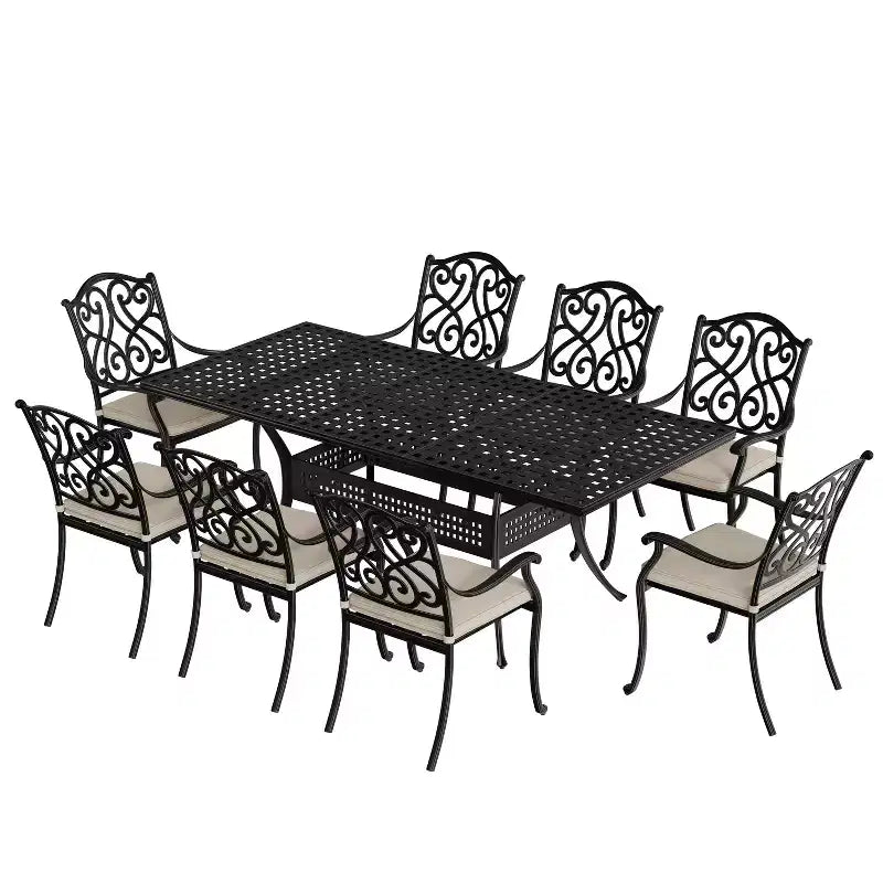 CLIHOME 9-Piece Cast Aluminum Patio Dining Set with Sofa Cushions