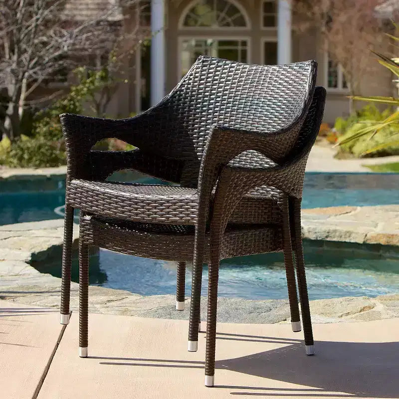 GDFStudio Mahalo Outdoor Wicker and Acacia Wood 6 Piece Dining Set with Bench