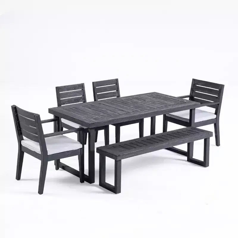 GDFStudio Broderick 6 Piece Outdoor Acacia Wood Dining Set With Bench and Cushions