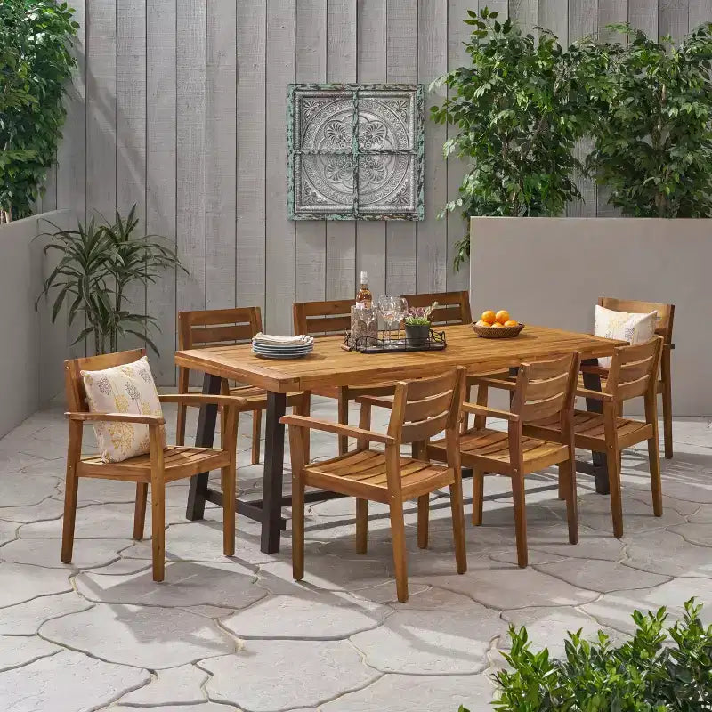 Christopher Knight Home Balfour 9 Piece Outdoor Rustic Acacia Wood Dining Set