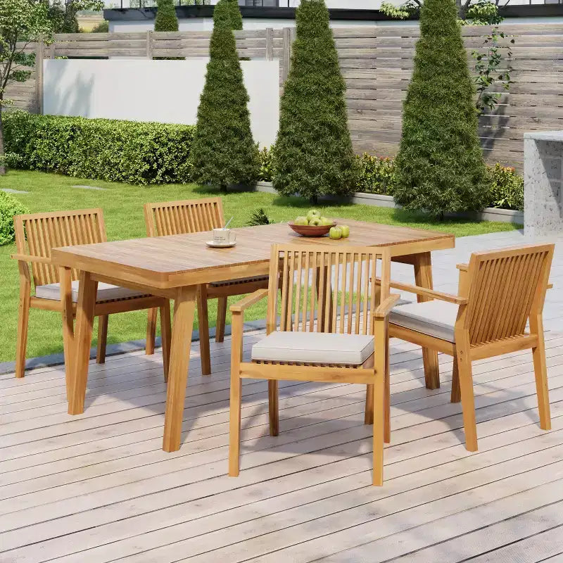 Christopher Knight Home Ashe Rustic 5 Piece Patio Acacia Wood Dining Set with Cushions