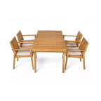 Christopher Knight Home Ashe Rustic 5 Piece Patio Acacia Wood Dining Set with Cushions