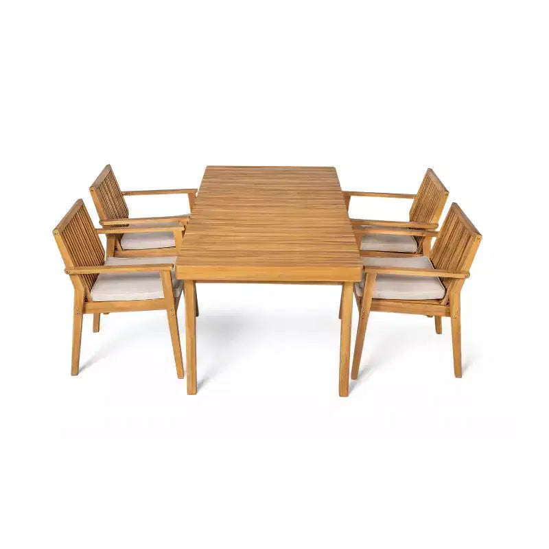 Christopher Knight Home Ashe Rustic 5 Piece Patio Acacia Wood Dining Set with Cushions