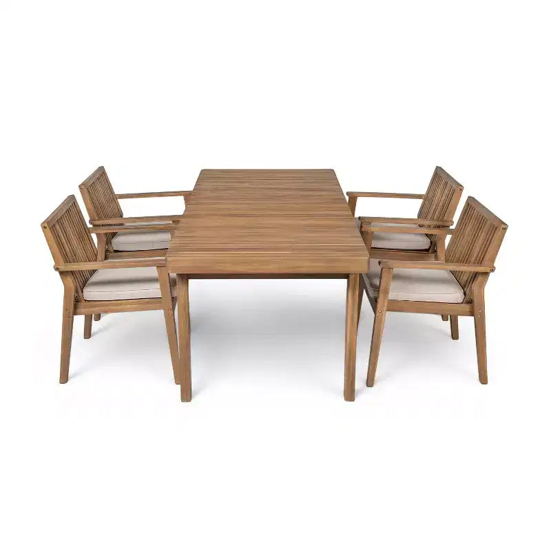 Christopher Knight Home Ashe Rustic 5 Piece Patio Acacia Wood Dining Set with Cushions