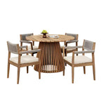 Christopher Knight Home Sivir Modern Coastal 5 Piece Patio Acacia Wood Dining Set with Cushions