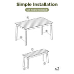 MAYEERTY Dining Set 3 Piece Acacia Table 2 Benches Indoor Outdoor Natural for Patio Garden