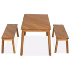 MAYEERTY Dining Set 3 Piece Acacia Table 2 Benches Indoor Outdoor Natural for Patio Garden
