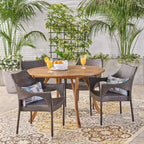 Christopher Knight Home Jerzie Outdoor Acacia Wood and Wicker 5 Piece Dining Set