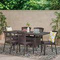 Christopher Knight Home Truda 7 Piece Patio Dining Set with 69 Rattan Table and Stackable Chairs