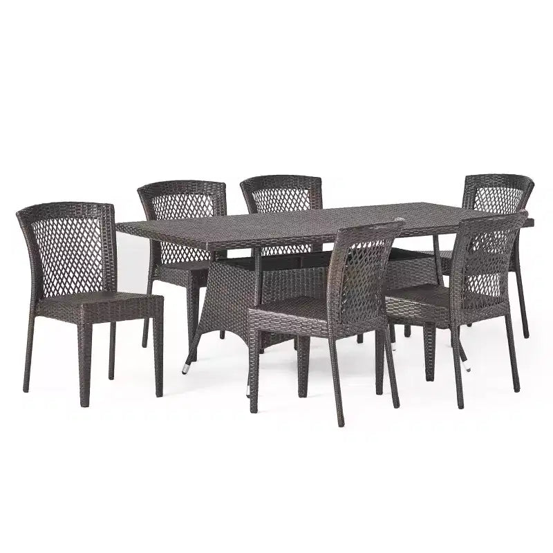Christopher Knight Home Truda 7 Piece Patio Dining Set with 69 Rattan Table and Stackable Chairs
