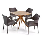 Christopher Knight Home Laura 5 Piece Rattan and Iron Dining Set with X Base Acacia Wood Table