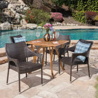 Christopher Knight Home Carroll Outdoor Acacia Wood and Wicker 5 Piece Dining Set