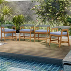 Costway 5 Piece Patio Dining Set Outdoor Solid Wood Furniture with Rattan Backrest