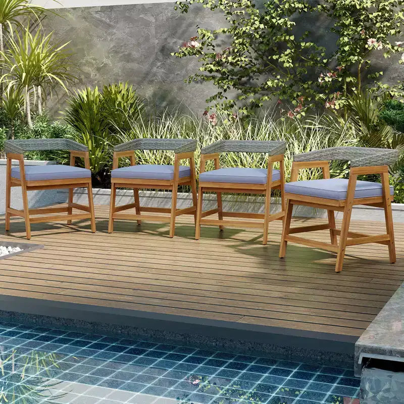 Costway 5 Piece Patio Dining Set Outdoor Solid Wood Furniture with Rattan Backrest