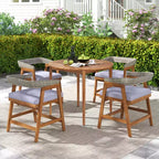 Costway 5 Piece Patio Dining Set Outdoor Solid Wood Furniture with Rattan Backrest