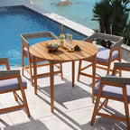 Costway 5 Piece Patio Dining Set Outdoor Solid Wood Furniture with Rattan Backrest