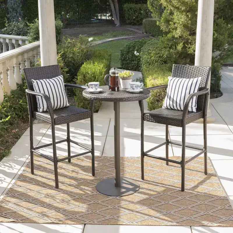 GDFStudio Barnby Outdoor Wicker and Iron 3 Piece Bar Set