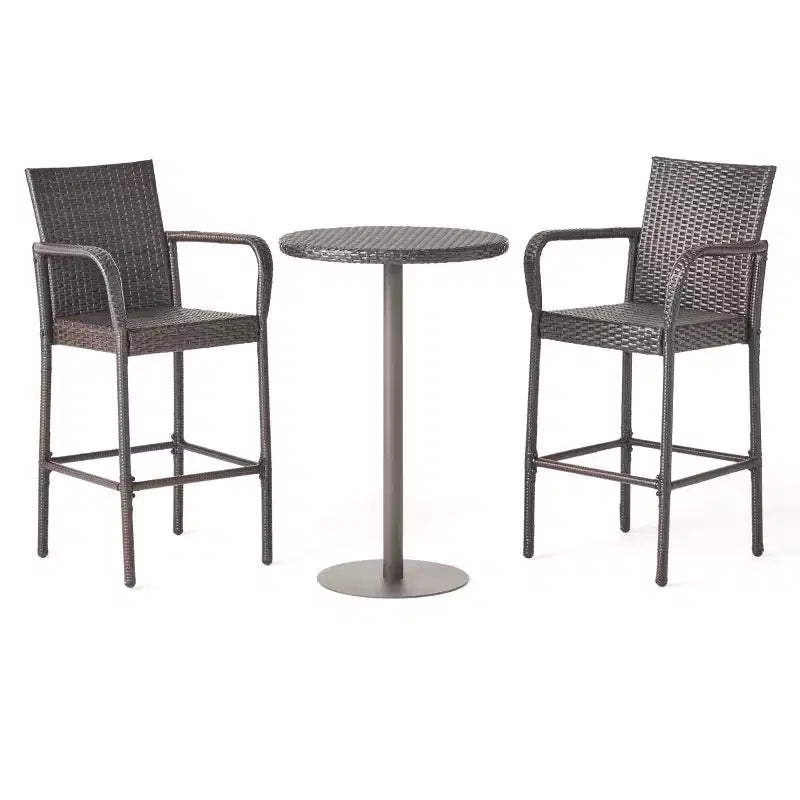 GDFStudio Barnby Outdoor Wicker and Iron 3 Piece Bar Set