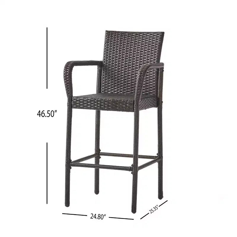 GDFStudio Barnby Outdoor Wicker and Iron 3 Piece Bar Set