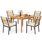 Costway 5 PCS Patio Acacia Wood Dining Set with Soft Seat Cushions Umbrella Hole for Yard