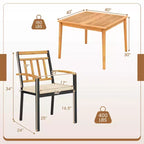 Costway 5 PCS Patio Acacia Wood Dining Set with Soft Seat Cushions Umbrella Hole for Yard