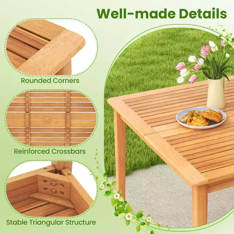 Costway 5 PCS Patio Acacia Wood Dining Set with Soft Seat Cushions Umbrella Hole for Yard