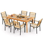 Costway 7 PCS Patio Acacia Wood Dining Set with Soft Seat Cushions Umbrella Hole Outdoor