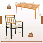 Costway 7 PCS Patio Acacia Wood Dining Set with Soft Seat Cushions Umbrella Hole Outdoor