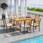 Costway 7 PCS Patio Acacia Wood Dining Set with Soft Seat Cushions Umbrella Hole Outdoor