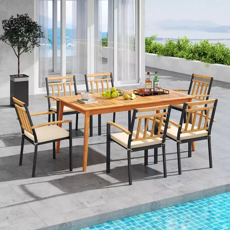 Costway 7 PCS Patio Acacia Wood Dining Set with Soft Seat Cushions Umbrella Hole Outdoor
