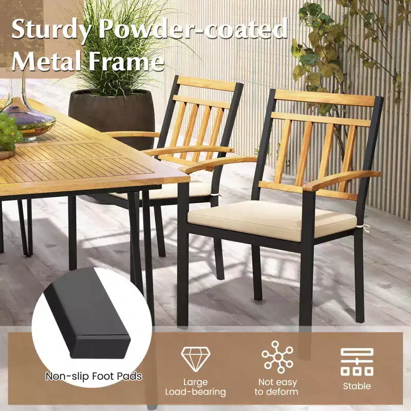 Costway 7 PCS Patio Acacia Wood Dining Set with Soft Seat Cushions Umbrella Hole Outdoor