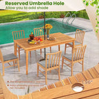 Costway 7 PCS Patio Acacia Wood Dining Set with Soft Seat Cushions Umbrella Hole Outdoor