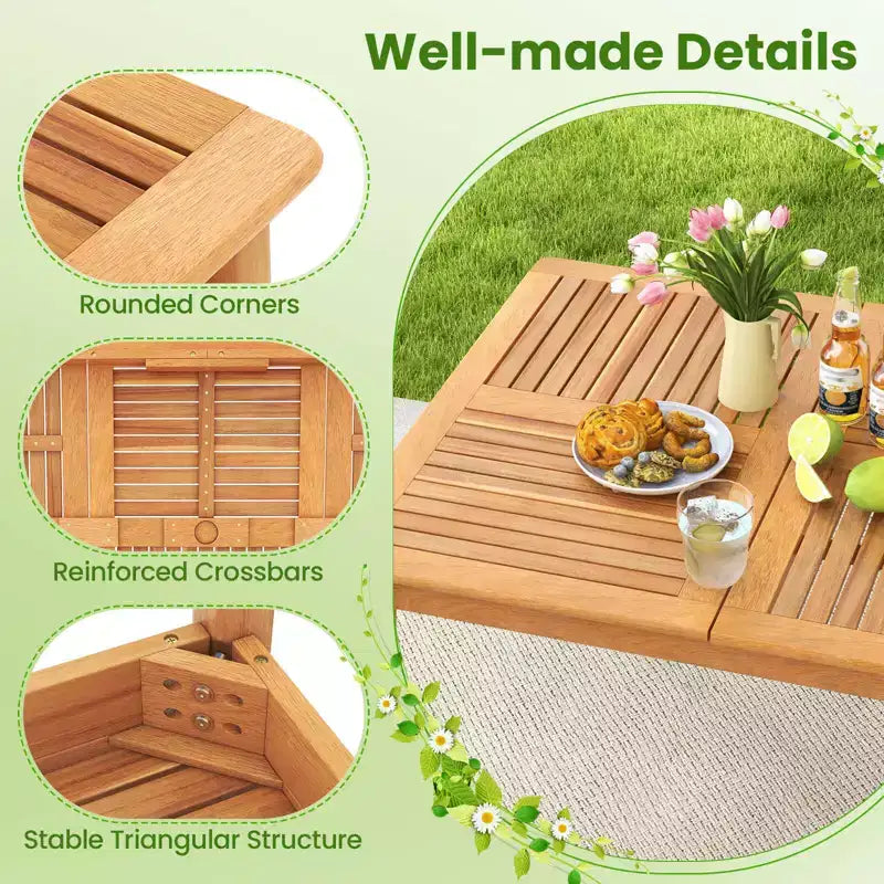 Costway 7 PCS Patio Acacia Wood Dining Set with Soft Seat Cushions Umbrella Hole Outdoor