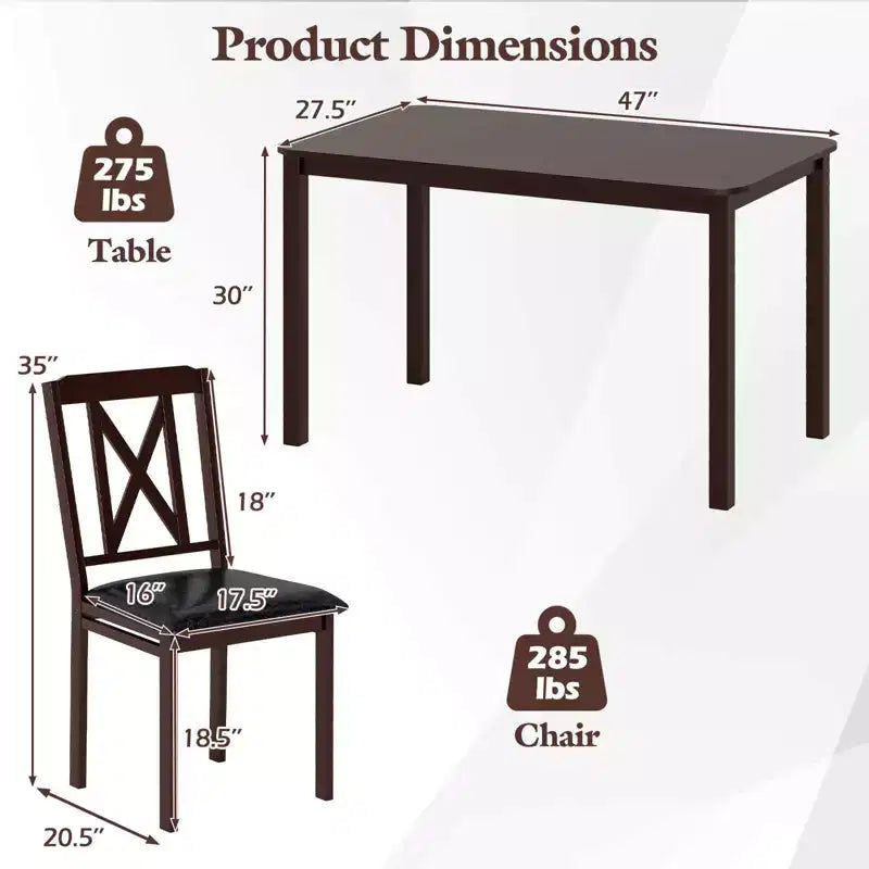 Costway 5 Piece Dining Table Set for 4 Rectangular Kitchen Table & 4 Chairs Dinette Set