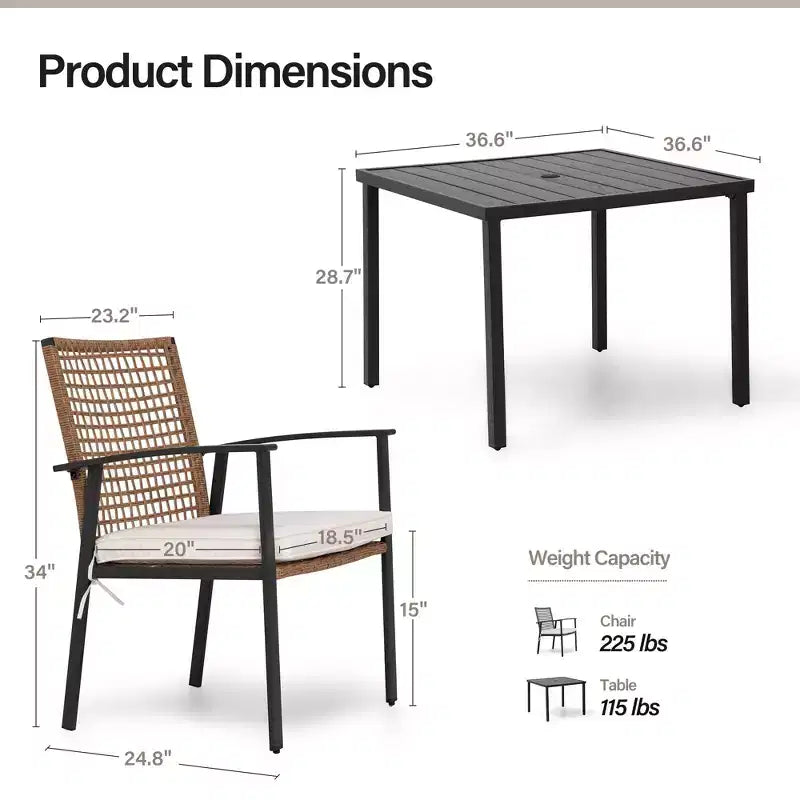 LAUSAINT HOME 5-piece Outdoor Rattan Dining Set Rattan Outdoor Table and Chairs for Backyard, Garden and Poolside