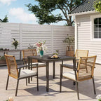 LAUSAINT HOME 5-piece Outdoor Rattan Dining Set Rattan Outdoor Table and Chairs for Backyard, Garden and Poolside