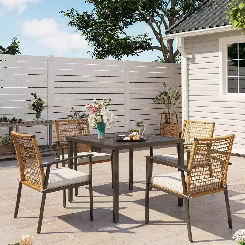 LAUSAINT HOME 5-piece Outdoor Rattan Dining Set Rattan Outdoor Table and Chairs for Backyard, Garden and Poolside