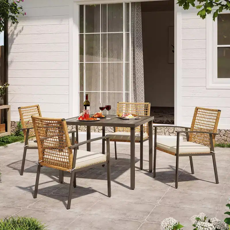 LAUSAINT HOME 5-piece Outdoor Rattan Dining Set Rattan Outdoor Table and Chairs for Backyard, Garden and Poolside